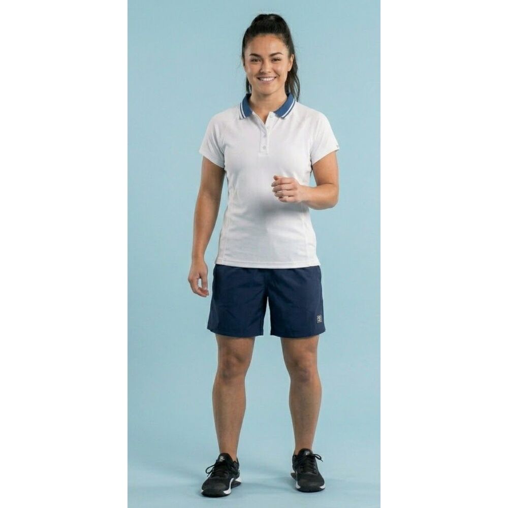 Woman's Performance Polo Shirt White Blue Collar Stretch L Athleisure Summer